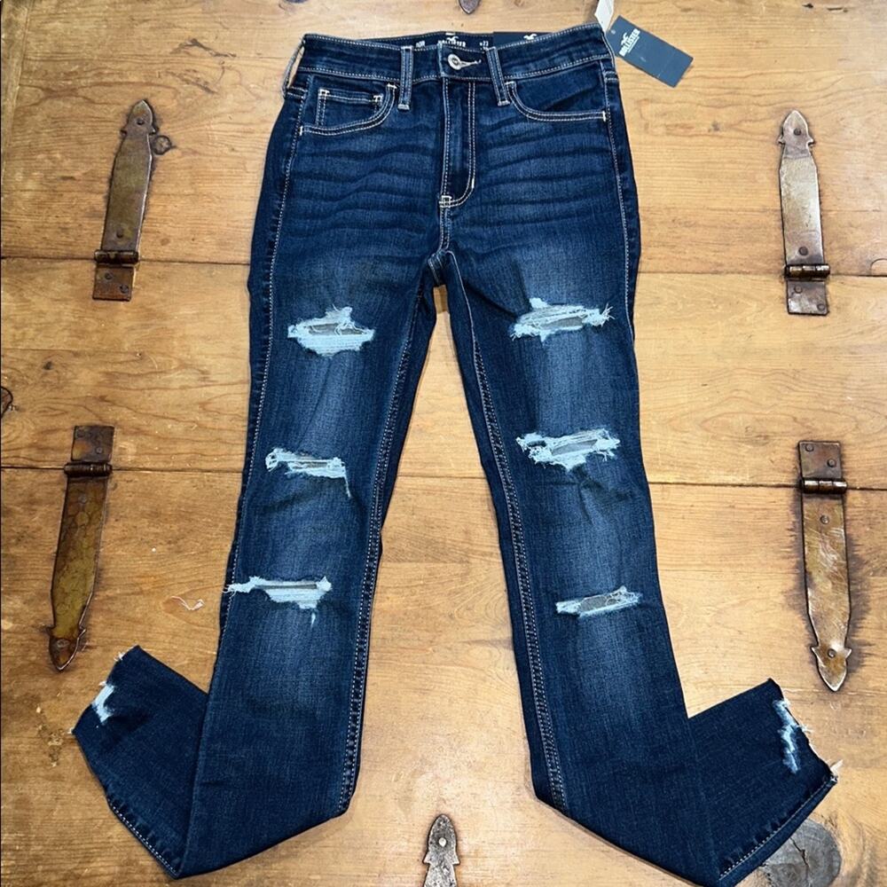 Hollister Dark Blue High Rise Super SkinnyJeans  Distressed Size 00R 23W